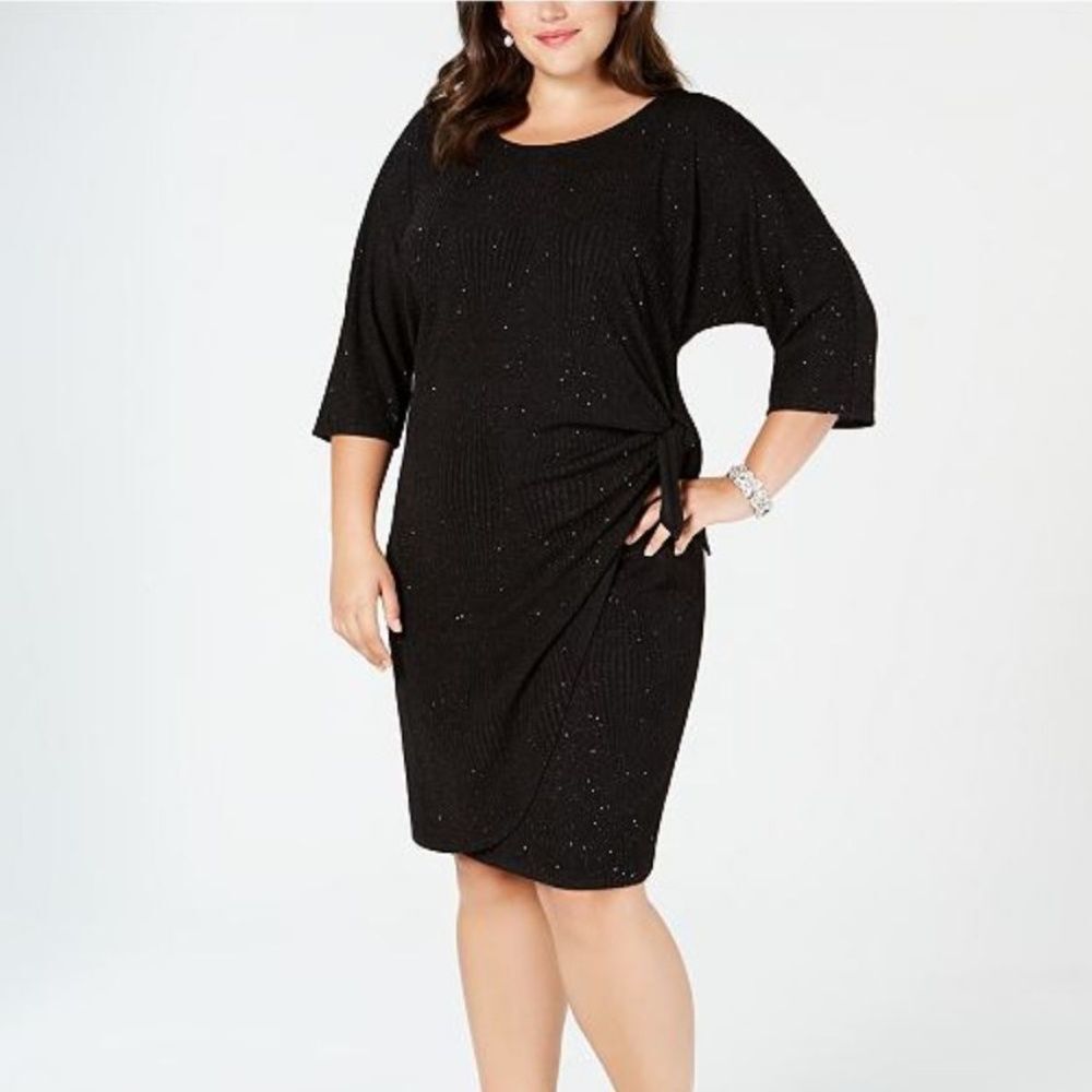 Robbie Bee‎ Plus Faux Wrap Dress Women Black Glitter 3X Evening Party Formal NWT - Picture 5 of 7